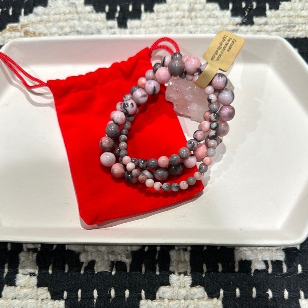 3pcs/Set Natural Stone Pink Zebra Jasper Beaded Bracelets With 4mm/6mm/8mm